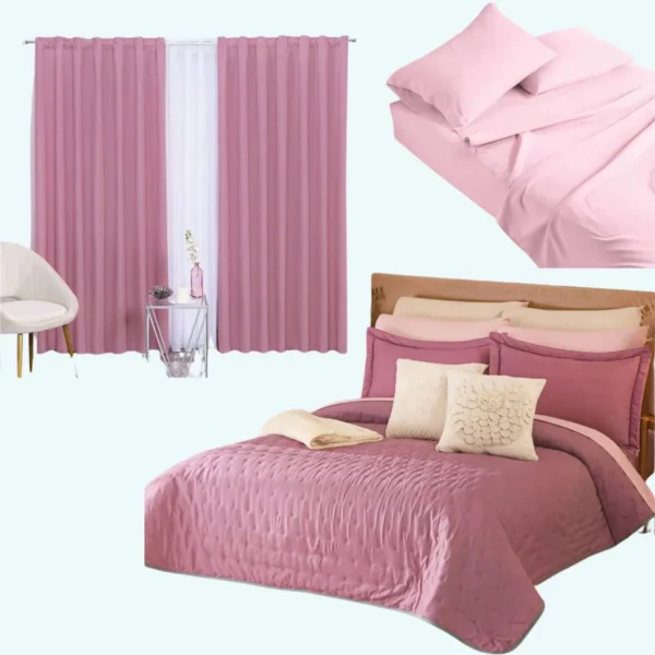 Combo de Recámara Premium 3 en 1 | Edredón Ligero Matrimonial 2 Vistas + Cortinas +Sábanas