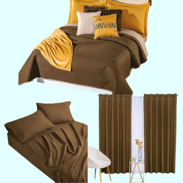 Combo de Recámara Premium 3 en 1 | Edredón Ligero Matrimonial 2 Vistas + Cortinas +Sábanas