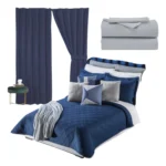 Combo de Recámara Premium 3 en 1 | Edredón Ligero Matrimonial 2 Vistas + Cortinas +Sábanas