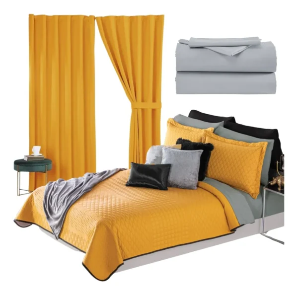 Combo de Recámara Premium 3 en 1 | Edredón Ligero Matrimonial 2 Vistas + Cortinas +Sábanas