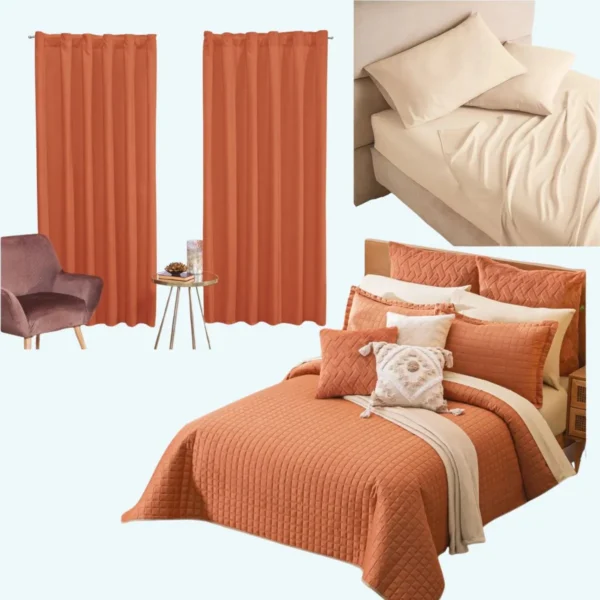 Combo de Recámara Premium 3 en 1 | Edredón Ligero Matrimonial 2 Vistas + Cortinas +Sábanas